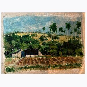 Palm Tree Plantation Painting Original Unsigned Art Paint on Canvas Unframed